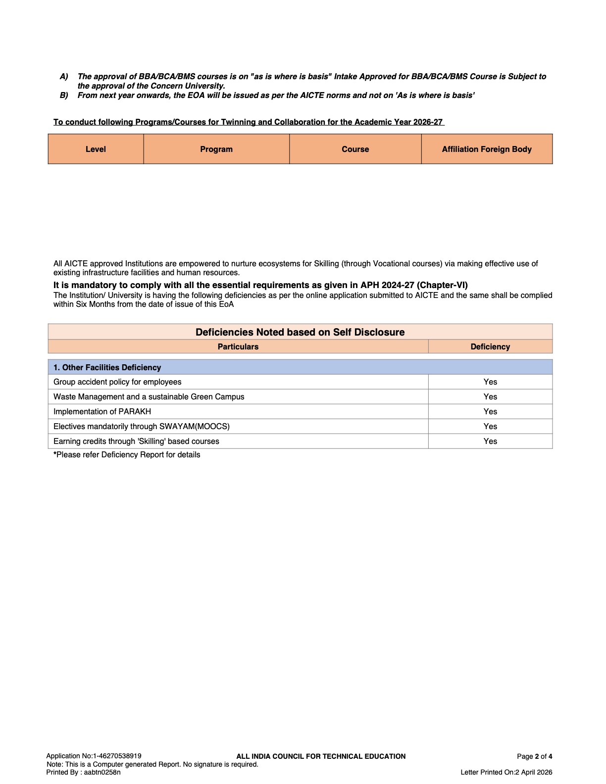AICTE Extension of Approval 2026-27 Page 2